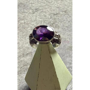 Vintage Purple Amethyst 925 Sterling Silver Statement Ring Size 8.5